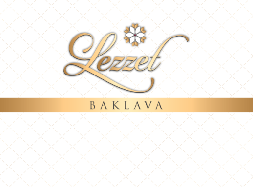 Logo for Lezzet Baklava, featuring elegant script and a decorative flower motif.